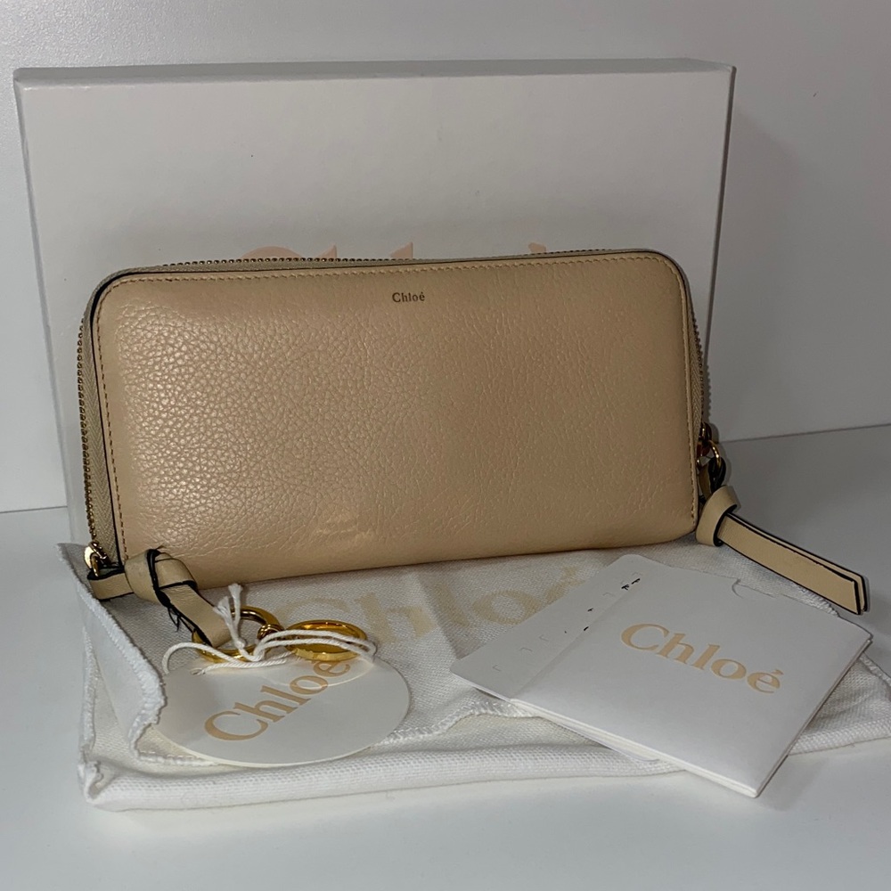 Chloe Alphabet long Beige  grained Leather Women's Wallet
